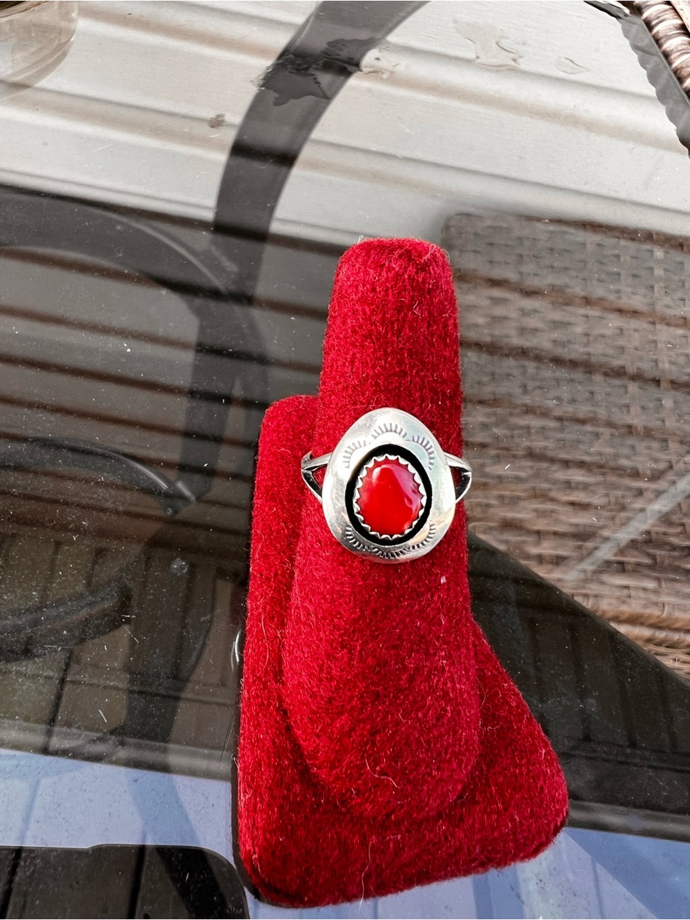 Vintage Navajo Sterling & Oval Red Carnalian Cabochon Ring